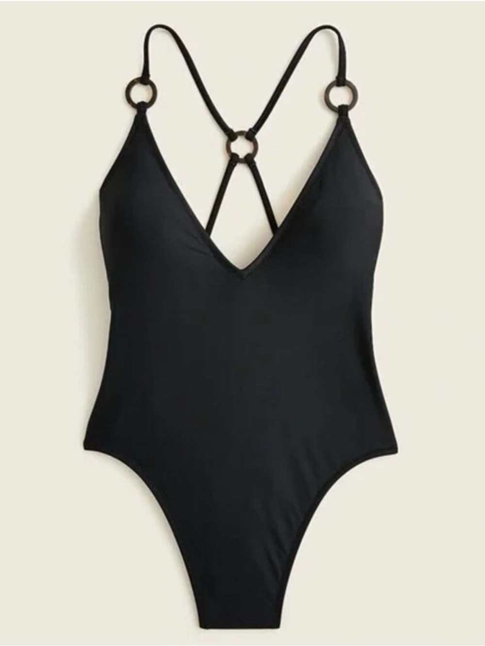 NWT J. Crew Black One-Piece Swimsuit with Ring-Detail Straps